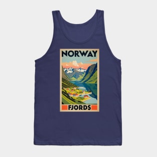 A Vintage Travel Art of the Fjords in Norway Tank Top